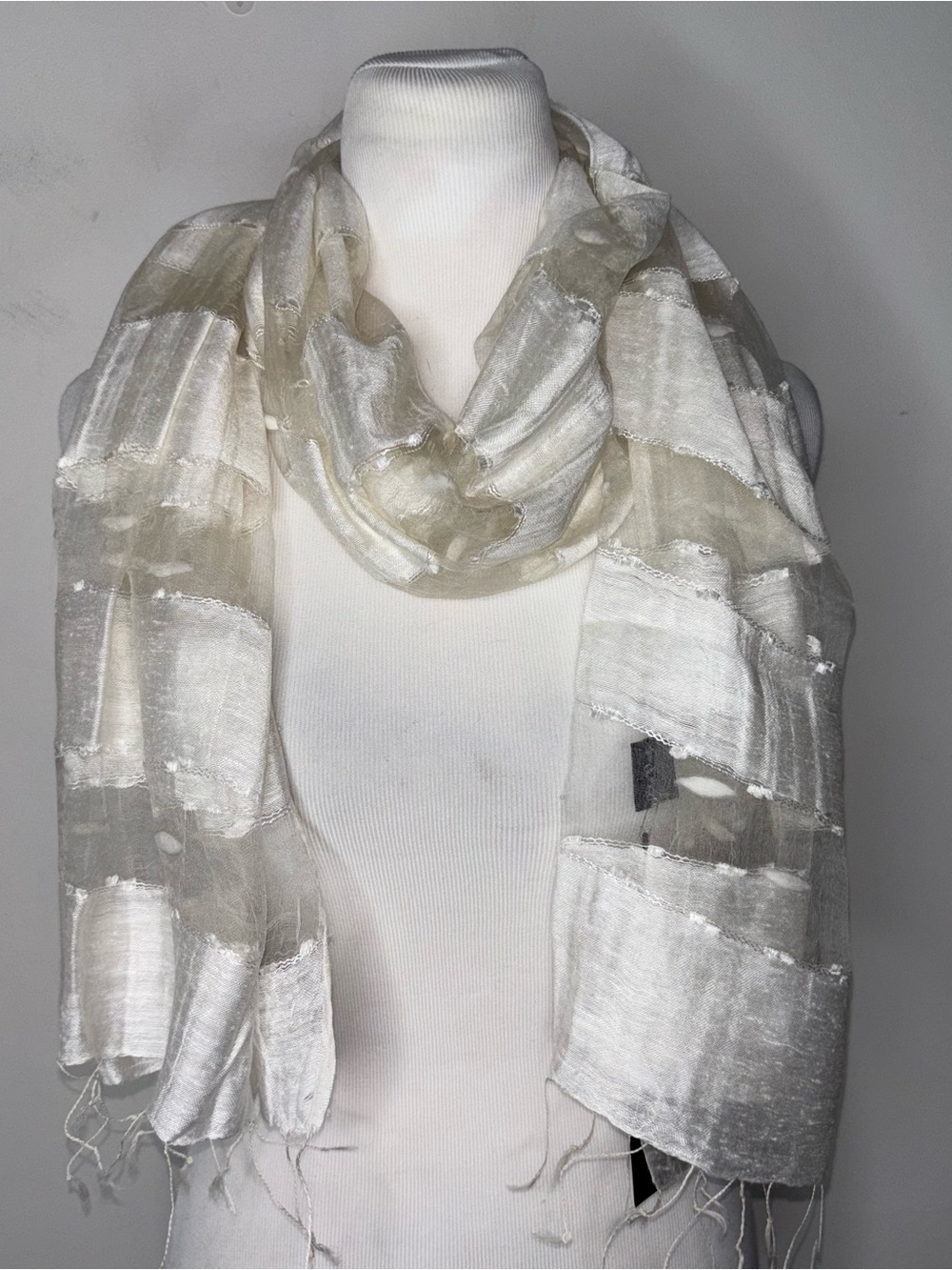 Sara Campbell Sheer Silk Organza Shawl Wrap Ivory Lightweight Evening